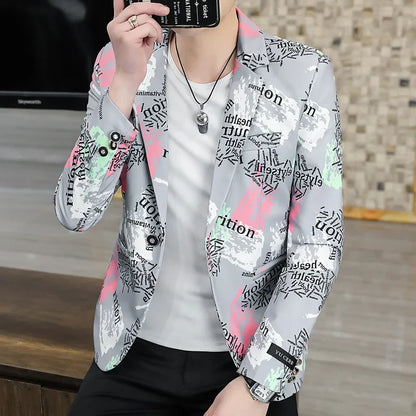 2022 New Fashion Print Suit Jacket Men's Slim Fit Casual Blazers Streetwear Social Club Prom Formal Party Suit Coats Hommes