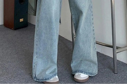 Elastic Waist High Waist Wide Leg Jeans for Women Loose Straight Blue Long Denim Pants Female Fashion Streetwear Jeans