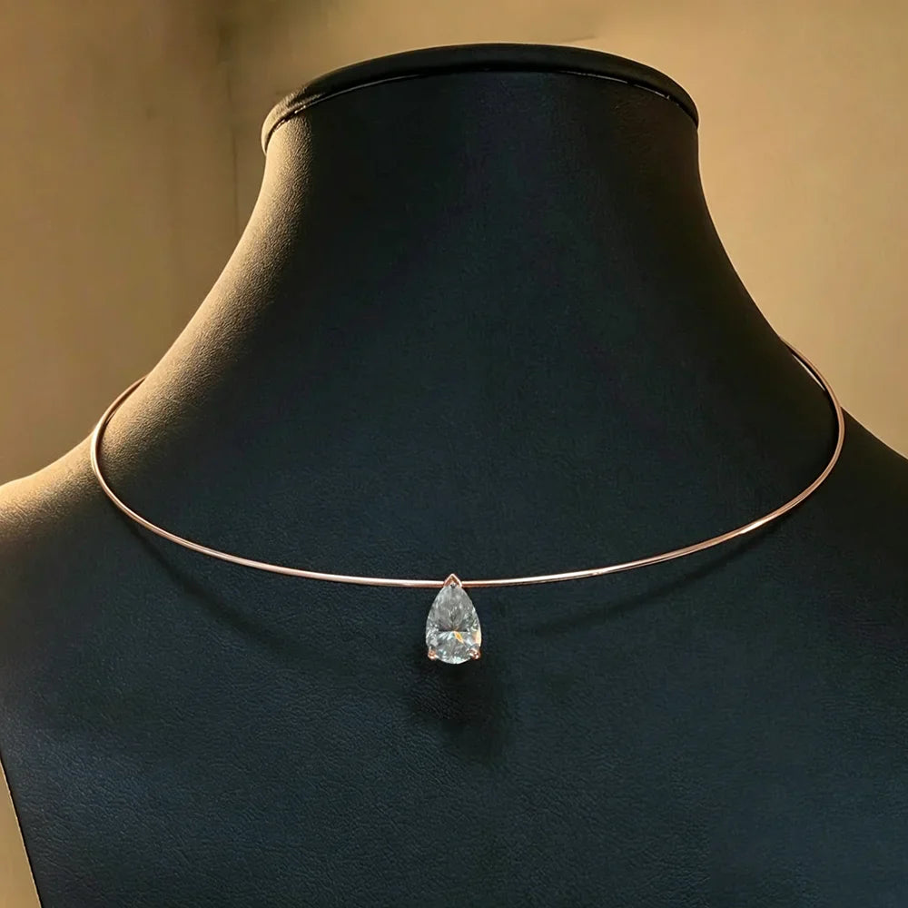3/4/5Carat Pear Cut  Moissanite Omega Necklace For Women S925 Silver Waterdrop Solitaire Diamond Collar Necklace GRA Certificate