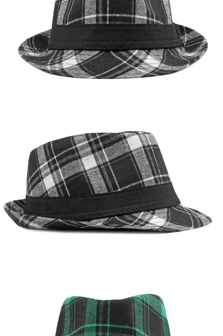 Spring/Summer Classic Versatile Checkered Top Hat Women's British Retro Jazz Fedoras for Men