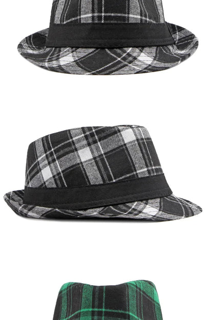 Spring/Summer Classic Versatile Checkered Top Hat Women's British Retro Jazz Fedoras for Men
