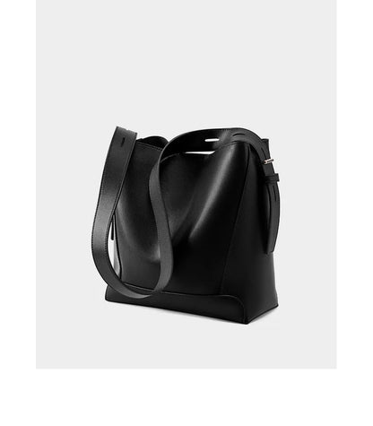 Ladies' Split Leather Bucket Shoulder Bags Female Commute Shopping Messenger Bags Adjustable Shoulder Strap Women Casual Handbag