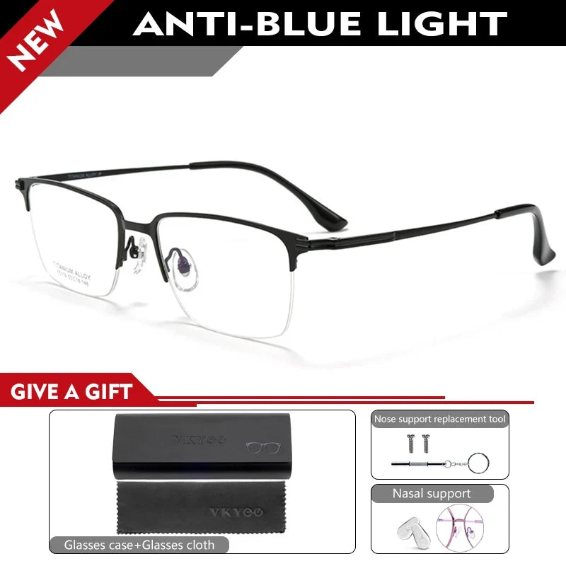 Pure Titanium Half Frame Business Eyeglasses Frames Anti-blue Light Reading Glasses Men's Customized Prescription X15119B