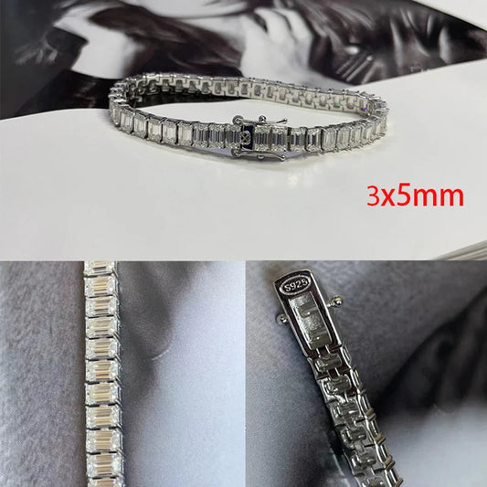 Bracelets en moissanite taille émeraude 5*7mm 1ct pour femmes et hommes, en argent S925, bracelet diamant de laboratoire, bijoux fins pour mariage et soirée