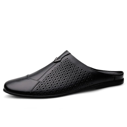 Summer Men Shoes Casual Brand Mens Penny Loafers Genuine Leather Luxury Half Slipper For Men Breathable Lazy Driving Shoes Man
