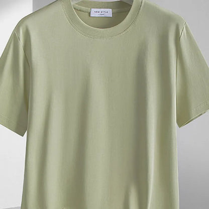 Plus Size 4XL 5XL Liquid Ammonia Mercerized Cotton T-shirt For Men Summer Cool Feeling Round Neck Top Clothes Short Sleeve Tees