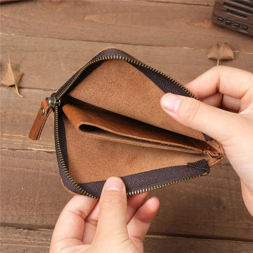 Men Genuine Leather Zipper Wallet Simple Card Holder Bag Business Wallet Portable First Layer Cowhide Coin Purse