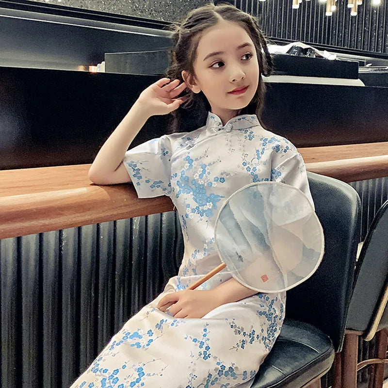 Fashion Children's Cheongsam Modern Girls Dresses Summer Baby Party Qipao Princess Clothing Chinese Style Girl Dress Vestidos