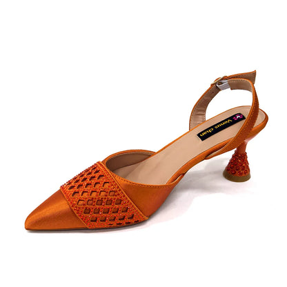2025 New Summer Collection Stylish Italian Women’s Shoes and Bag Set in Gold Colour - Comfortable Mid Heels With Rhinestones