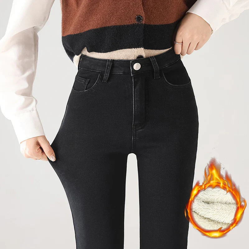 Winter Warm Jeans Women's Thickened Soft Comfortable Elastic Denim Pants Fashion Korean Straight Female Velvet Warm Clothing