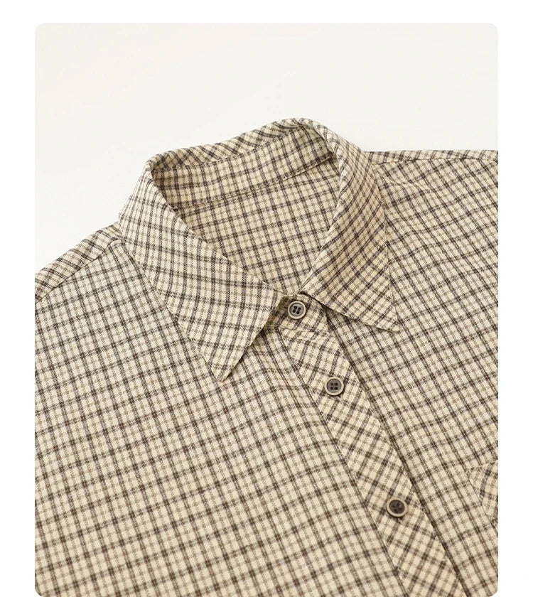 Women Shirt Loose Casual Single-breasted New Retro Contrast Plaid Embroidered Blouses Female Top Autumn Winter 2026
