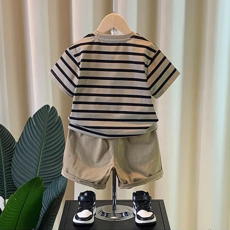0-5 Years Old Boys' Summer Outfit Set Summer Short-Sleeved Shorts New Children's Striped Baby Two-Piece Set