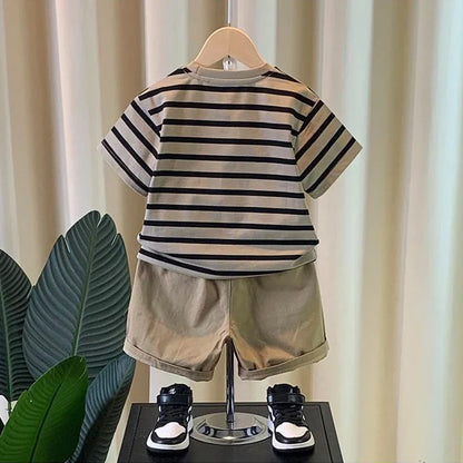 0-5 Years Old Boys' Summer Outfit Set Summer Short-Sleeved Shorts New Children's Striped Baby Two-Piece Set