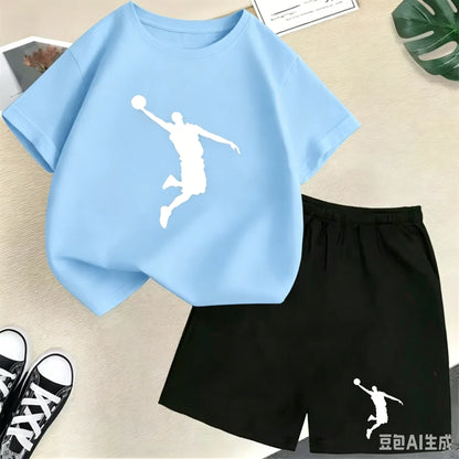 Summer Short Sleeve Children's T-shirt Set Sports Fashion Boys Girls Shorts 2pcs Set Casual Brand Print Graphics Kid Set Outfits