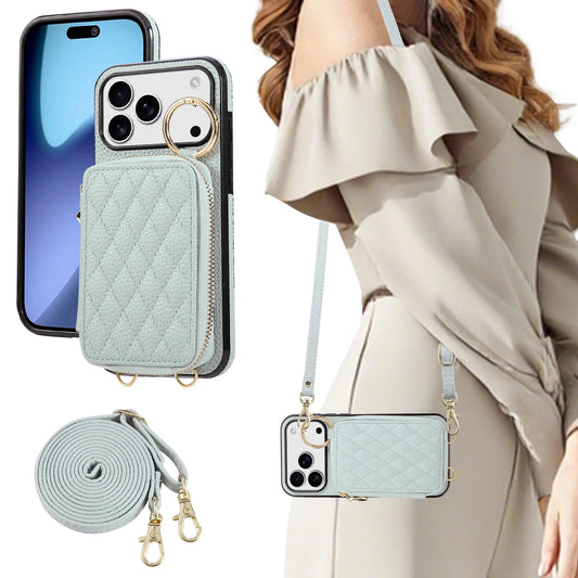 Leather Crossbody Lanyard Phone Case for IPhone 17 Air 16 15 14 13 12 11 Pro Max XS XR 8 7 Plus with Card Holder Zipper Wallet