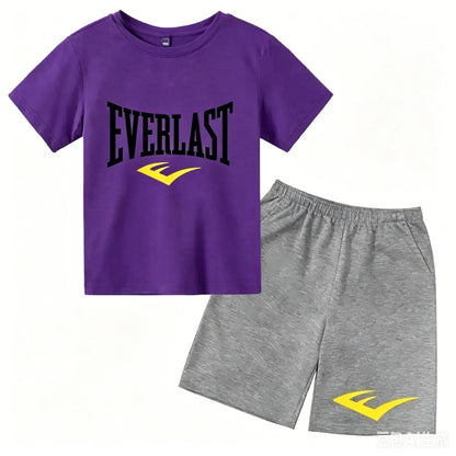 Kids Summer Leisure Simple Letter Print 2pcs O-neck Tees+Shorts Pants Sportsuits 2-13 Years Boys Girls Streetwear Children Sets
