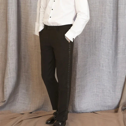 Black Men Suit Pants with Side Satin Stripe One Piece Slim Fit Formal Male Trousers Official Fashion Italian Style
