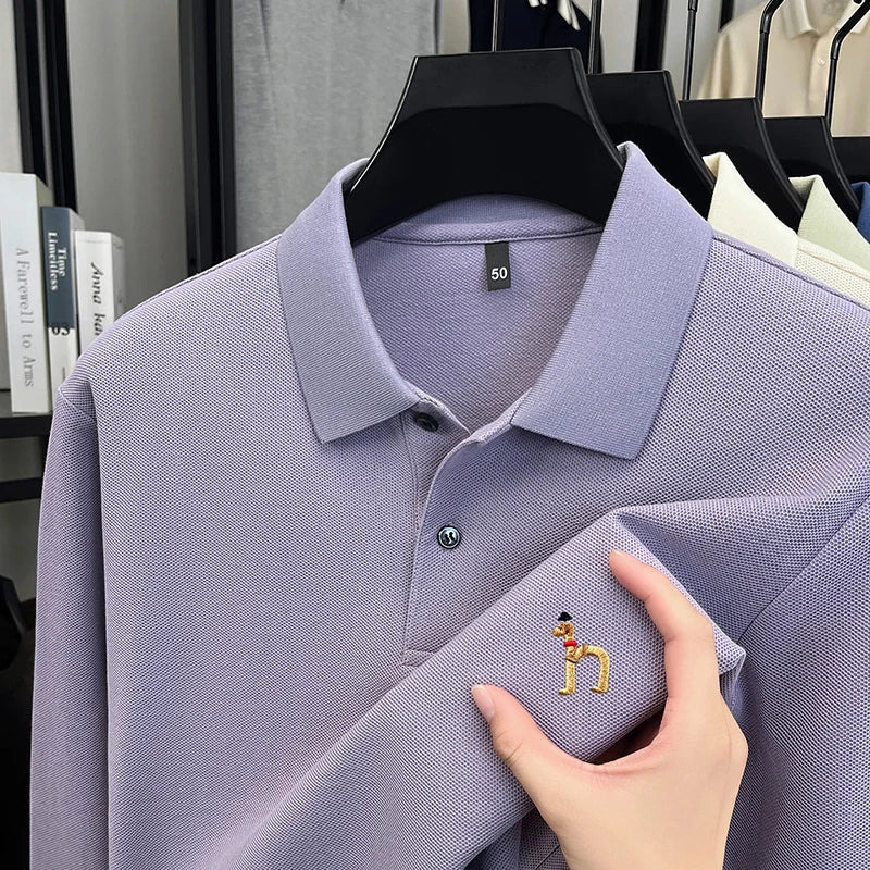Original Brand Men's Polo Shirt 100 Cotton Lapel Dog Embroider Long Sleeve T-Shirt Autumn New Business Casual Handsome Men'swear