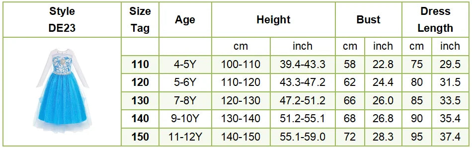 Children Carnival Blue Sequins Elsa Cosplay Dress Girls Elegant Blue Princess Costume Kids Halloween Birthday Party Clothes