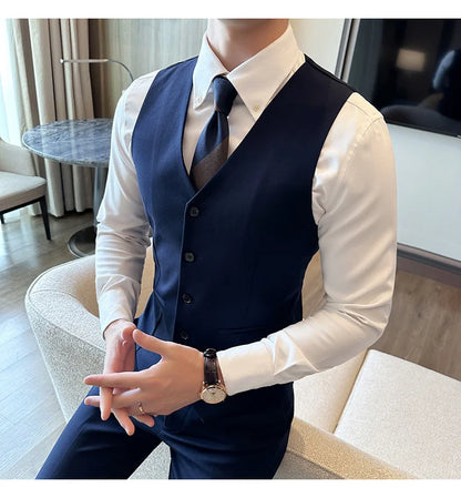( Vest + Pants) Men Luxury High Quality Business Suit Vest 2 pieces Formal Groom Wedding Dress Vest Set Fashion Club Clothing