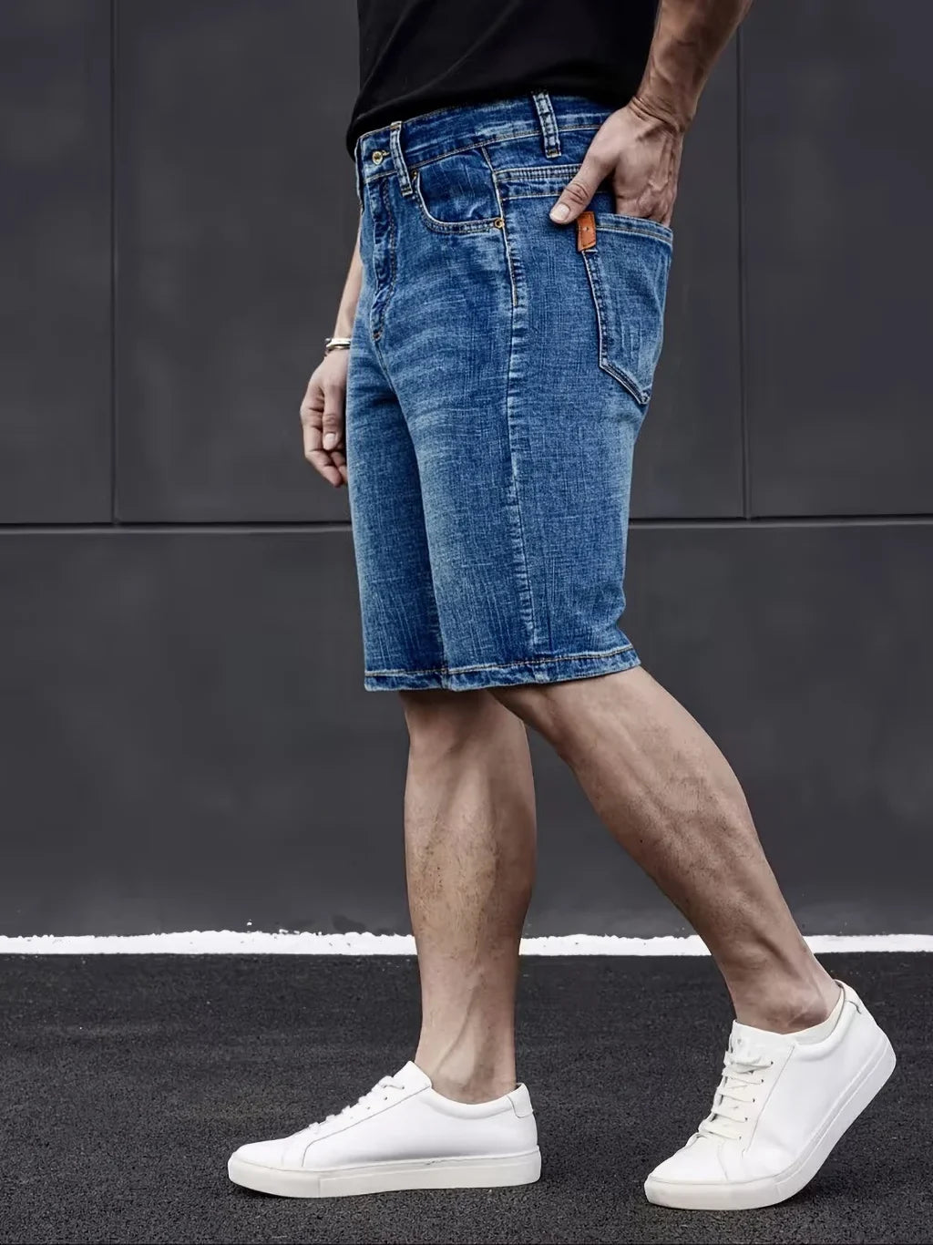 New Business Men's Jeans Casual Straight Stretch Fashion Classic Blue Black Men's Summer Denim Shorts Knee-Length