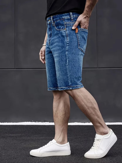 New Business Men's Jeans Casual Straight Stretch Fashion Classic Blue Black Men's Summer Denim Shorts Knee-Length
