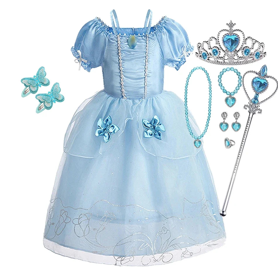 2026 Girls Costume Sleeping Beauty Aurora Princess Party Rapunzel Halloween Snow White Cosplay Costume Kid Cinderella Dress up