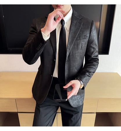 High Quality Jacquard Suit Jacket for Men 2025 Fashion Korean Style Slim Fit Business Casual Wedding Social Dress Coats 4XL-M