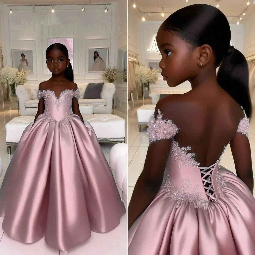 Custom Light Blue Lace Off Shoulder Flower Girl Dress First Christmas Dress Wedding Party Gown for Girls فساتين اطفال