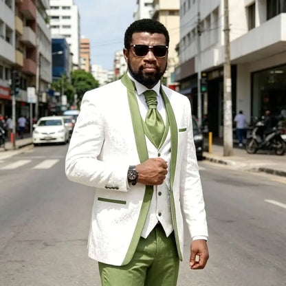 Floral Pattern Wedding Suits for Man Slim Fit Men Suits with Stand Collar 3 Pieces Groom Tuxedo Blazer Vest Pants Set 2026