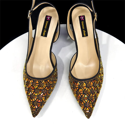 Elegant Full Diamond Design Green Color Italian Women's Shoe and Handbag Set for Weddings and Special Occasions