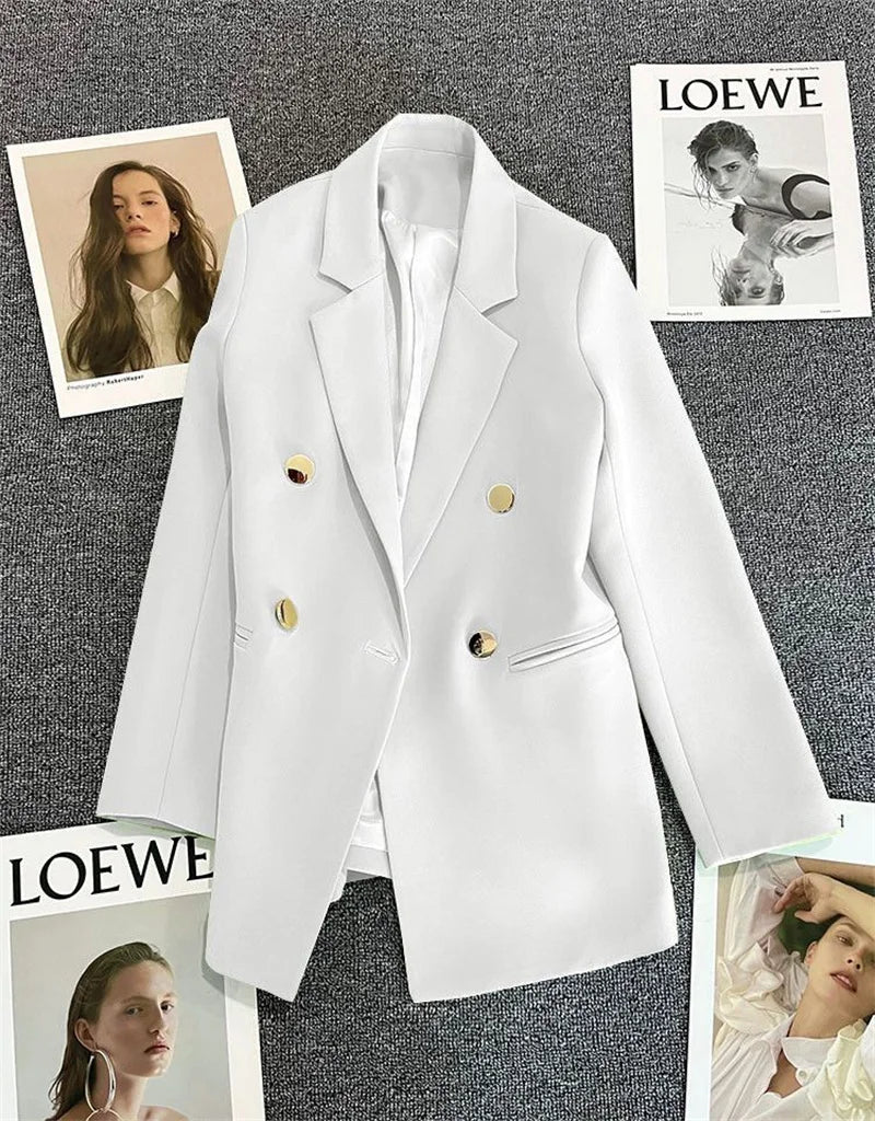 Spring Autumn High Quality Long Sleeve Female Blazer Double Button Jacket Ladies Business Work Wear Formal Coat Women Outerwea