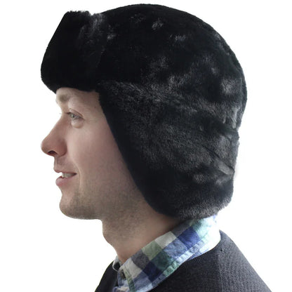 Soviet Army Military Badge Russia Ushanka Bomber Hats Pilot Trapper trooper Hat Winter Faux Rabbit Fur Earflap Men Snow Caps