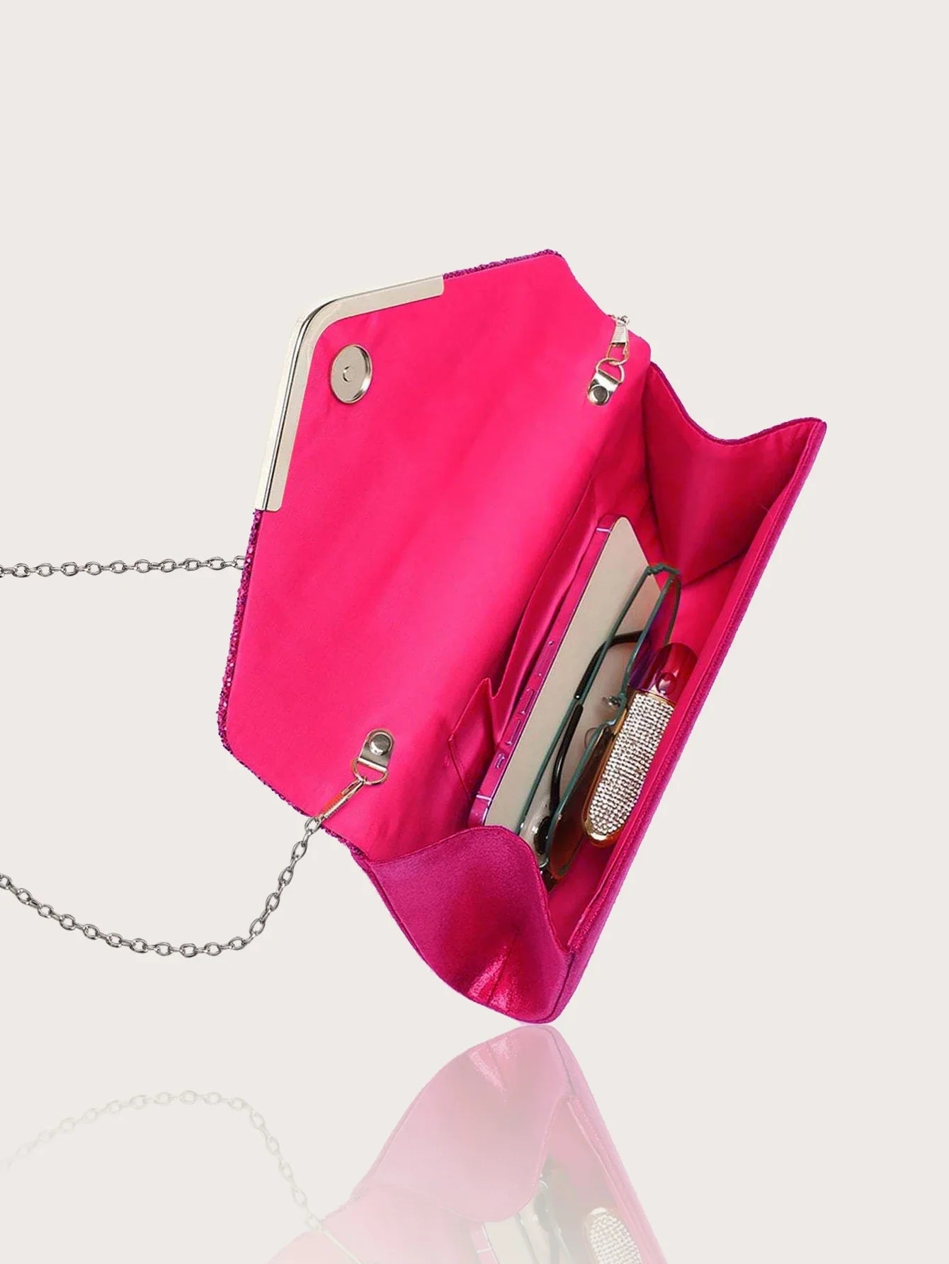 Gorgeous and elegant sparkly women's clutch bag, paired with a gorgeous rhinestone necklace, earrings and bracelet set of four.