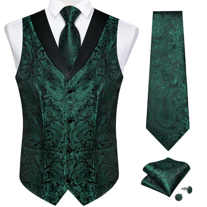 Men's Paisley  Suit Vest with Macthing Golden Paisley Neck Tie Handkerchief Cufflinks Wedding Prom Tuxedo Waistcoat