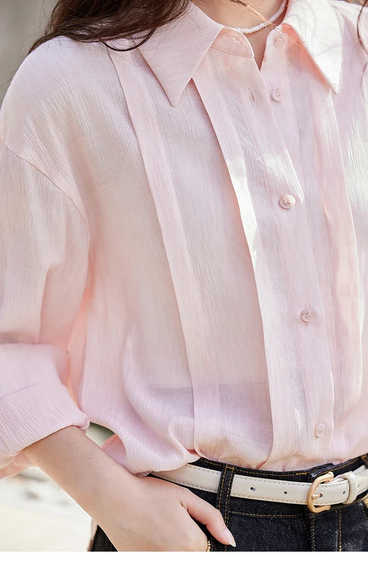 Solid Loose Fit Shirt for Women Spring 2025 Dropped Shoulder Long Sleeved  Top Casual Turn-down Collar Shirts MXE13C0405