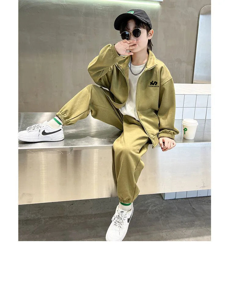 Boys Cotton Turtleneck Full Zip Sweatshirt Jacket+Sweatpant Workout Set School Kids 2PCS Tracksuit Children Jogger Outfit 5-16Yr