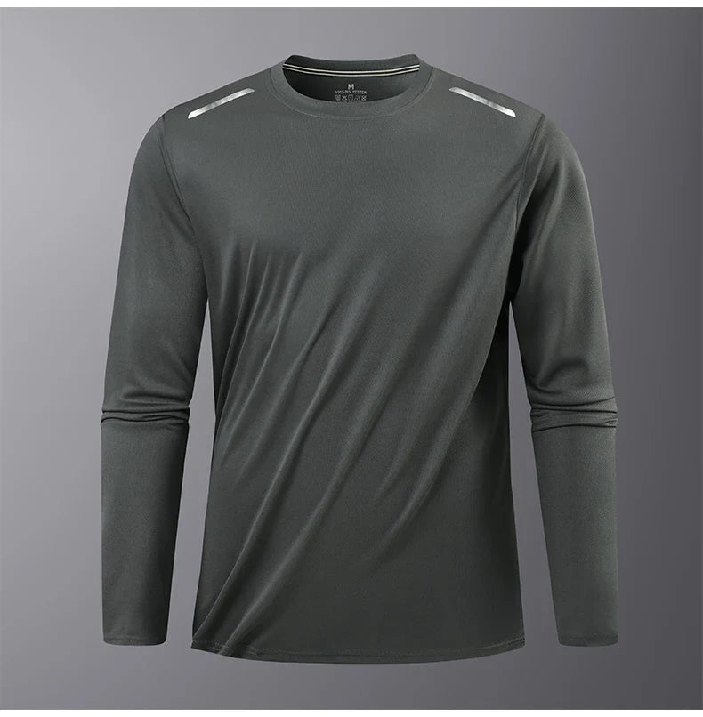 Men's Summer Long Sleeve Tops Outdoor Elastic Quick-Drying Breathable Cool Sweatshirt Men Jogging Reflective Strip Sweatshirt