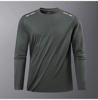 Men's Summer Long Sleeve Tops Outdoor Elastic Quick-Drying Breathable Cool Sweatshirt Men Jogging Reflective Strip Sweatshirt