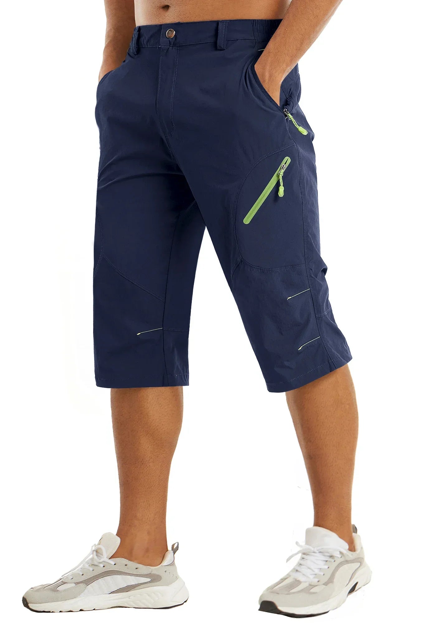 Below Knee Length Summer Waterproof Shorts Mens Quick Drying 3/4 Capri Pants Hiking Walking Sports Outdoor Nylon Shorts