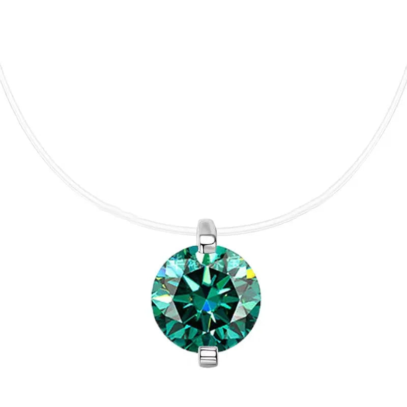 Blue Miossanite Pendant Necklace Transparent Fishing Line Clavicle Chain GRA Certified 925 Silver Choker Chain Jewelry