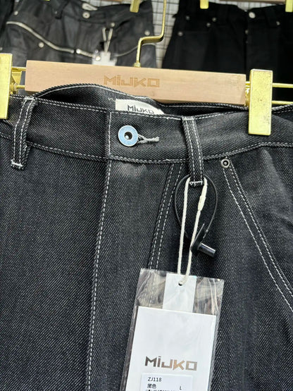 Black Original Cow Jeans Wood Trousers Bright Line Design Comfortable Fit Workwear Casual Pants ZJ118