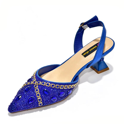 2026 Nigerian Women Heel Ladies Italian Luxury Design Green Shoes And Bag Set Decorated with Rhinestone Handbag Wedding Party