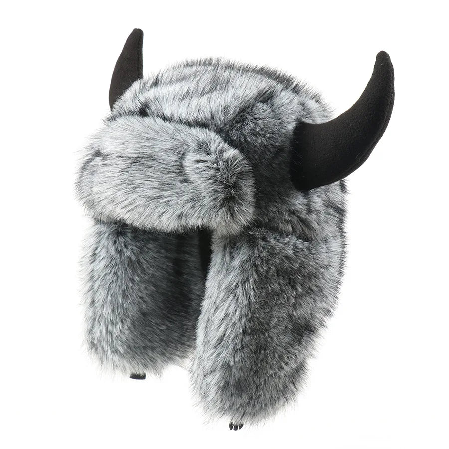 Imitation Fur Warm Horned Lei Feng Hats for Men Winter Russian Ushanka Hat Outdoor Thicked Windproof Ear Protection Caps