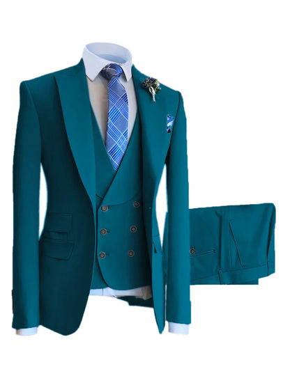Men Suits Slim Fit Shawl Lapel Wool Tweed Prom Grey Formal Tuxedos Wedding Groomsmen Brown 3 Pieces (Blazer+Vest+Pants)
