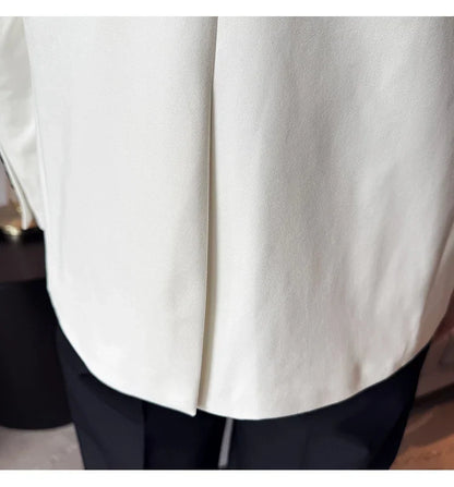 New Blazer Cowhide Velvet Korean Version Business Slim Fit Suit Stand Collar Fashionable Casual Suit Jacket Men Formal Clothing