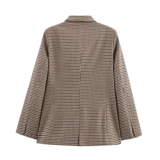 Women's Plaid Blazer Spring Casual Double Breasted Suit Jacket Office Work Daily Outwear Two Colors