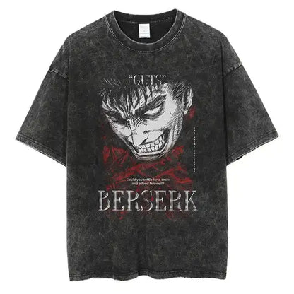 Japanese Anime Berserk Retro Washed T-shirt Men and Women New Summer Harajuku Clothing Casual Round Neck Short Sleeved Top