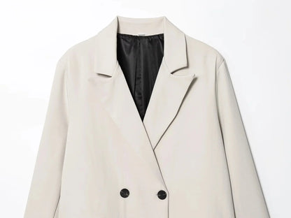 Fall Elegant Lady Commute Blazer Lapel Double-breasted Blazer Coat 2025 Spring Autumn Fashion Minimalist Office Women Blazer