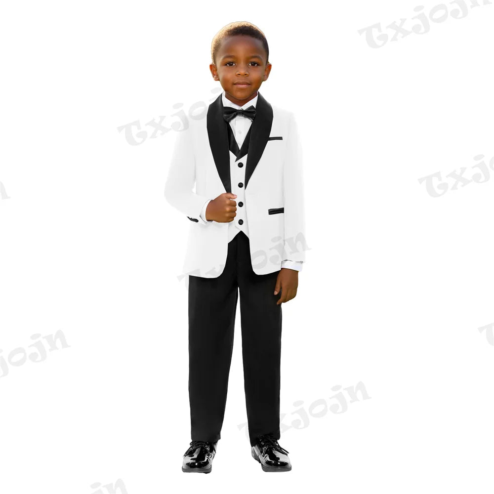 Autumn Kids Long Sleeved Suit Set 4 Pieces Formal Occasion Wear Handsome Smart Shawl Lapel Boys Suits Wedding Guest Clothes